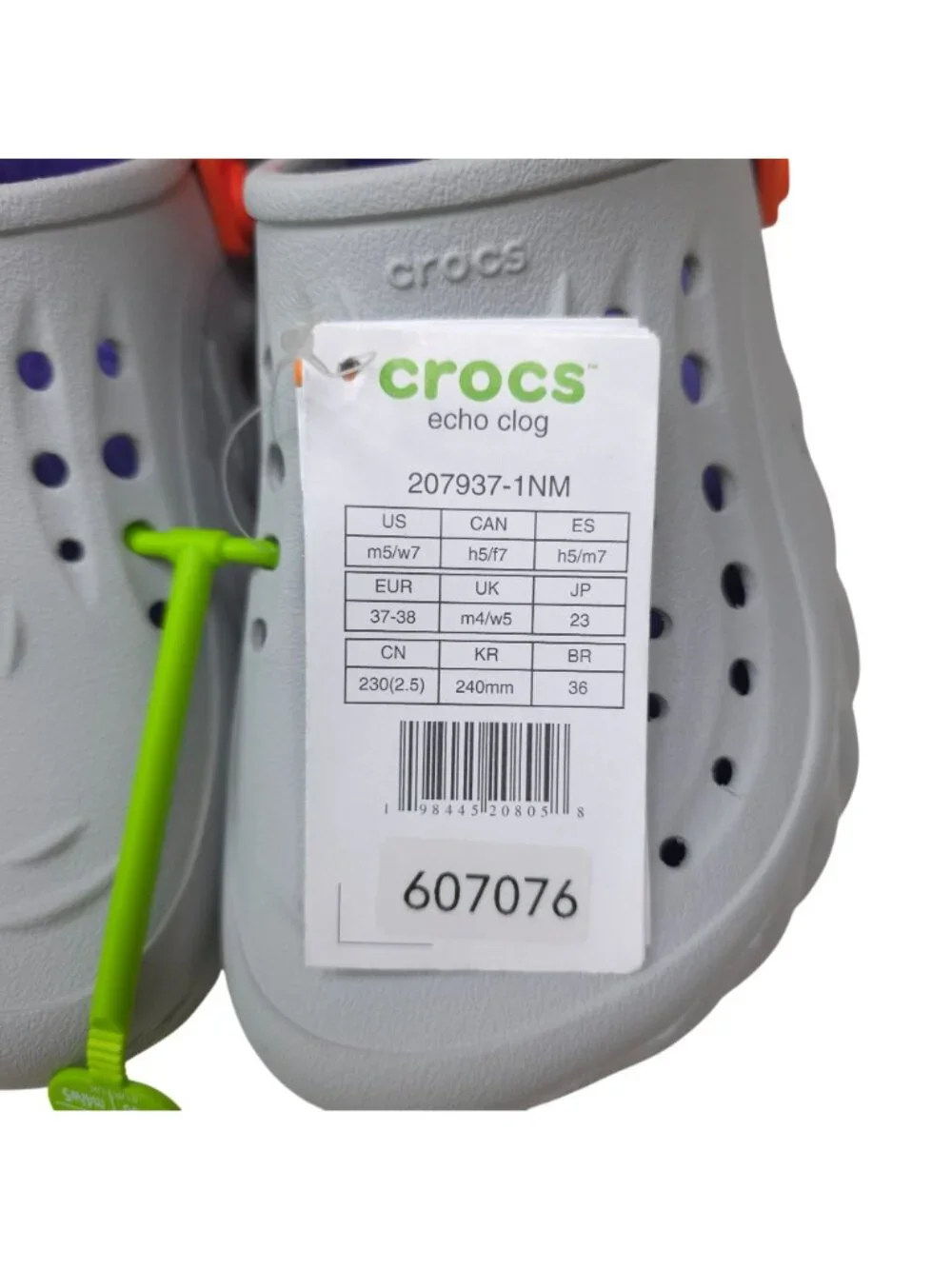 Crocs Echo Clogs Men 5 Women 7 Light Grey Purple W/ Orange Straps
